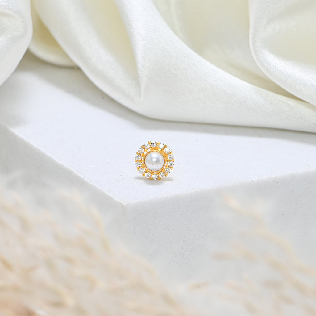 Hallmarked 18KT Gold Nose Ring CZ Round Brilliant Design