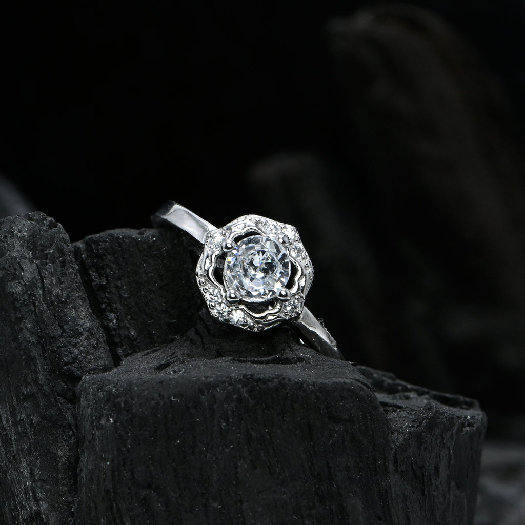 Classic Sterling Silver Round Cut CZ Ring Lightweight Minimalist Band