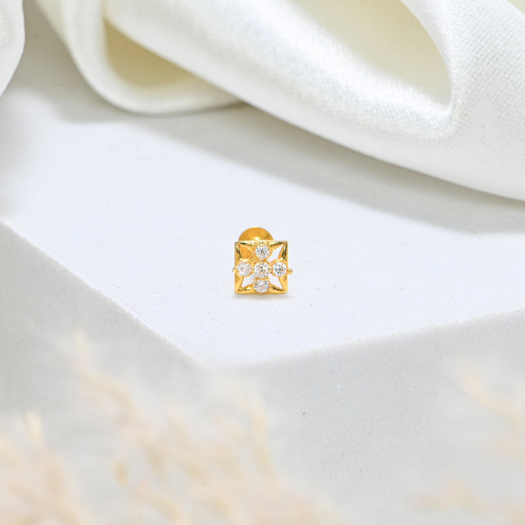 18KT Hallmarked Gold Nose Stud with Round Brilliant CZ Sparkling Daily Wear