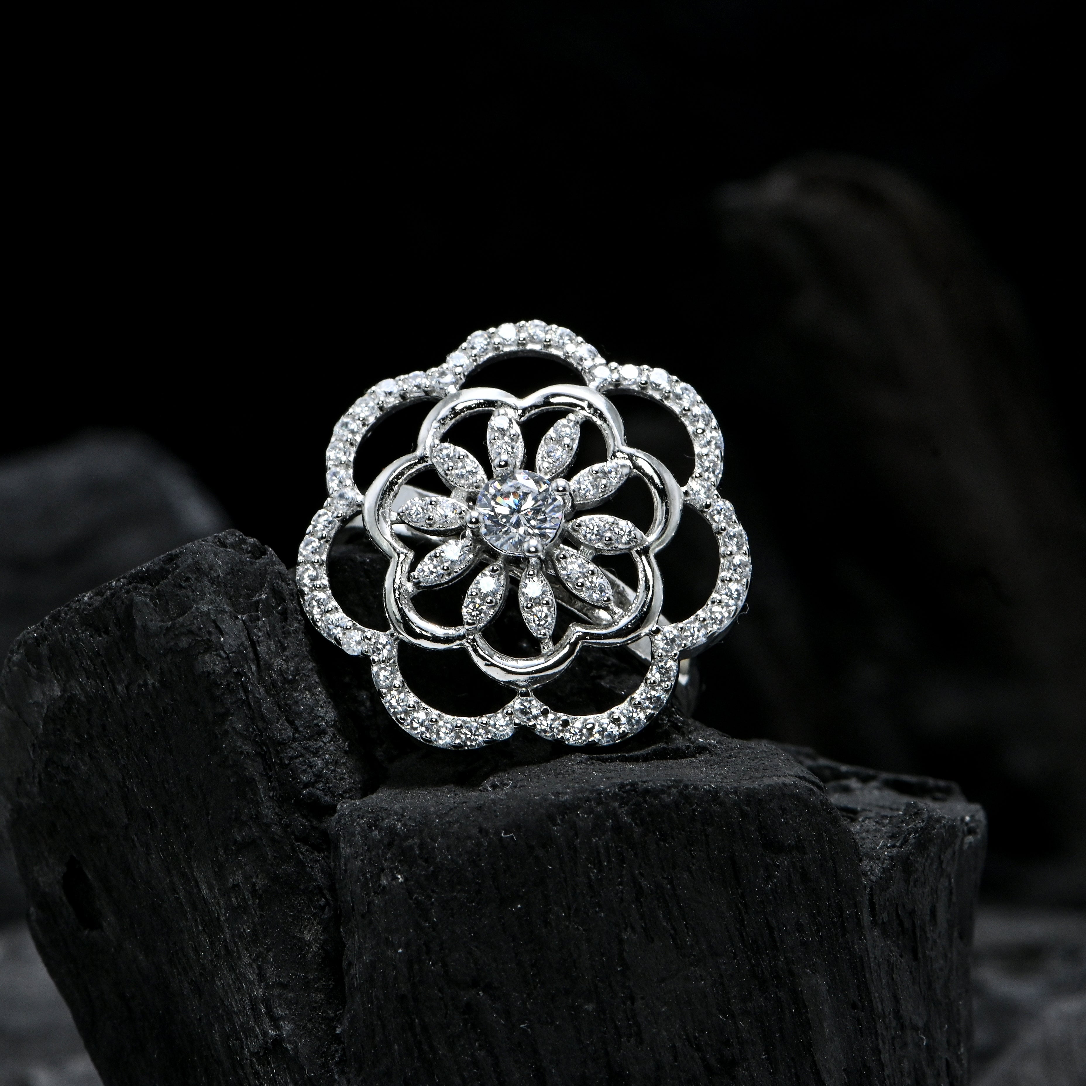 925 Sterling Silver Geometric Cubic Zirconia Ring for Her, Chic CZ Fashion Jewelry, Statement Ring, Birthday or Holiday Gift