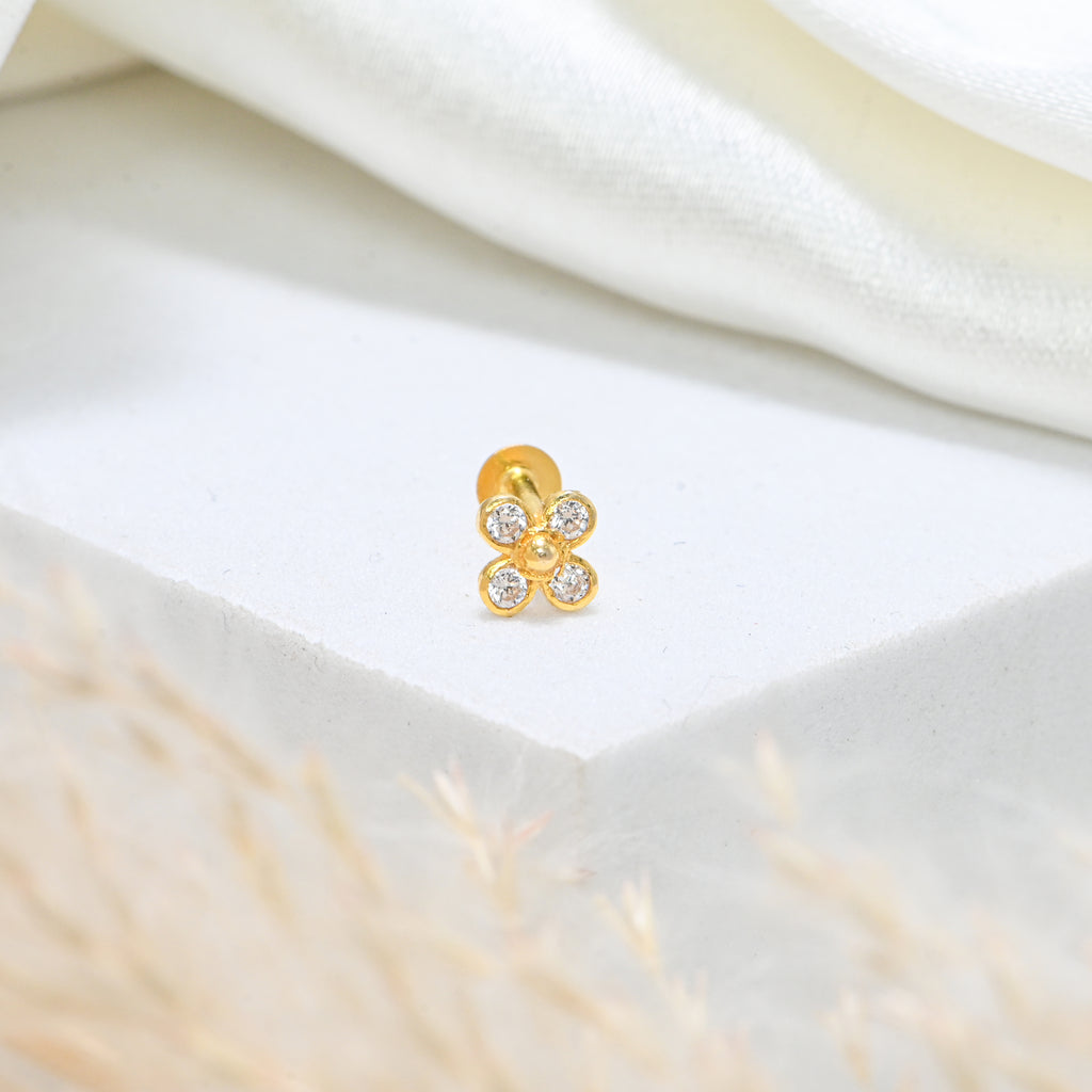 18KT Gold Nose Ring Round Brilliant CZ Classic Indian Nose Pin
