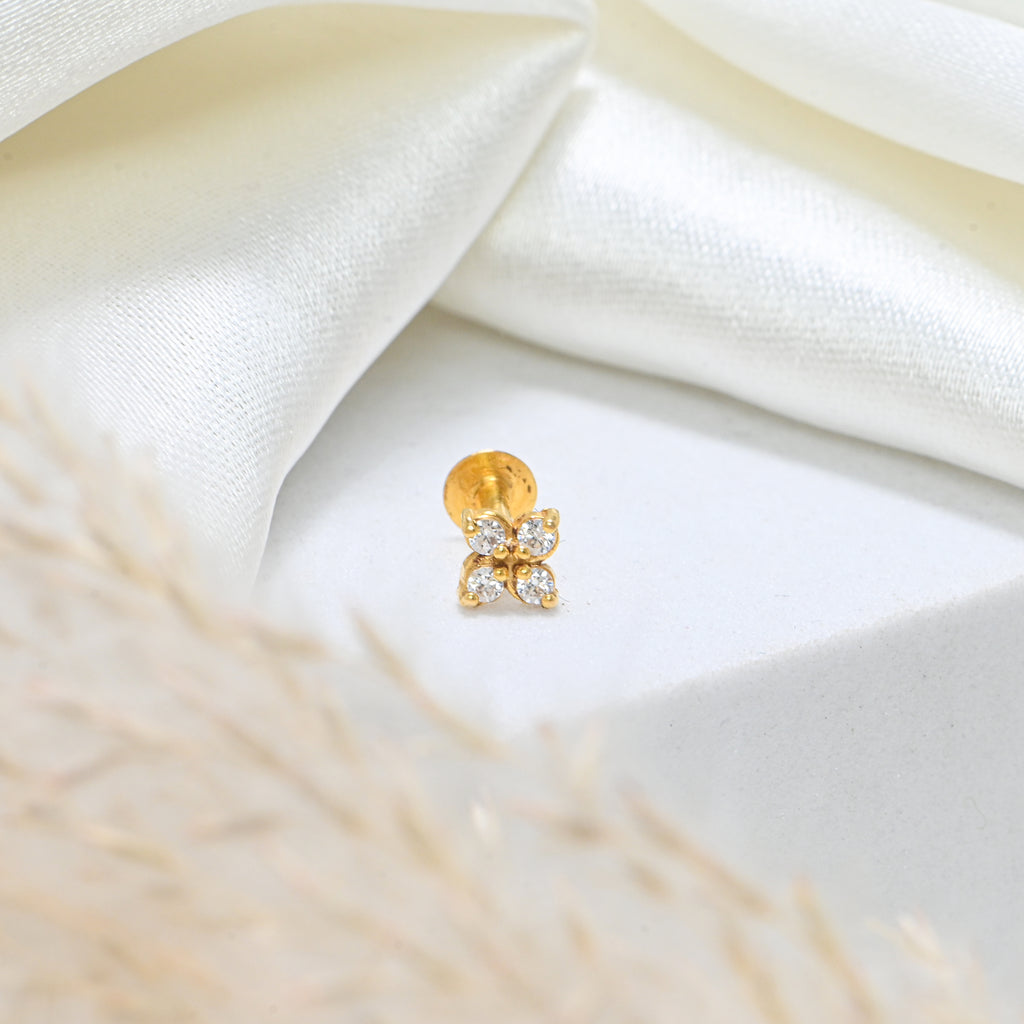 Real 18KT Gold Nose Ring Round Brilliant CZ Classic Indian Nose Pin