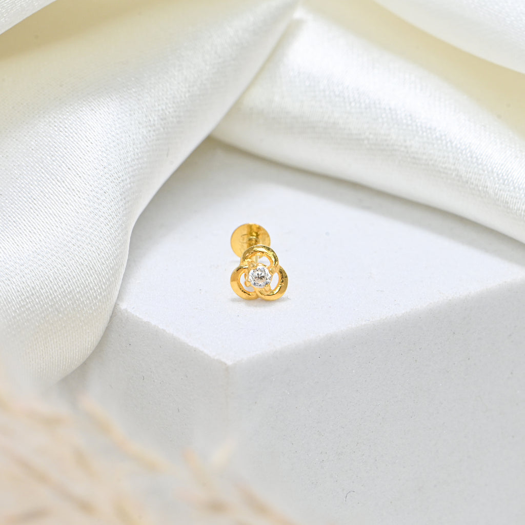 18KT Hallmark Gold Nose Pin with Sparkling Cubic Zirconia