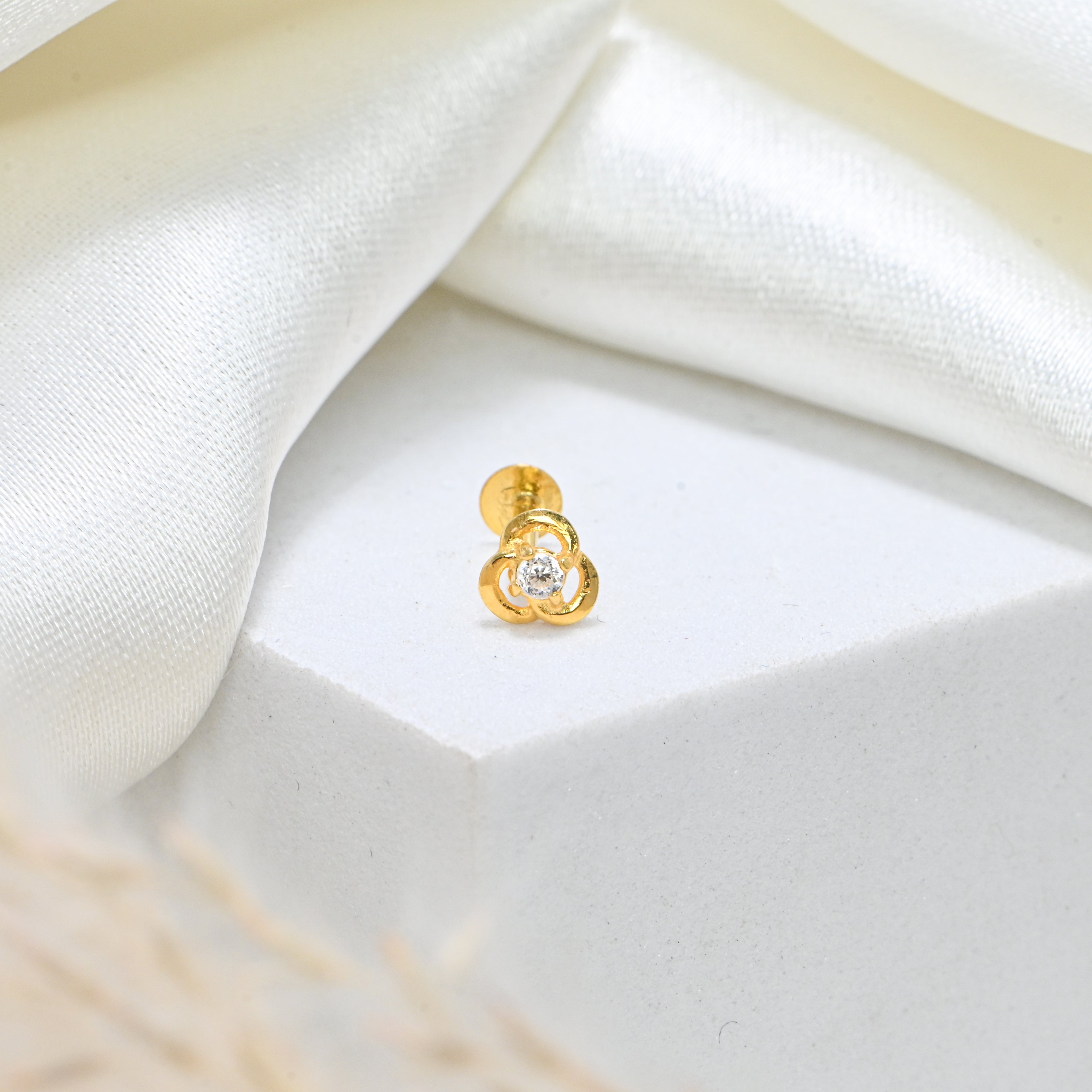 18KT Hallmark Gold Nose Pin with Sparkling Cubic Zirconia
