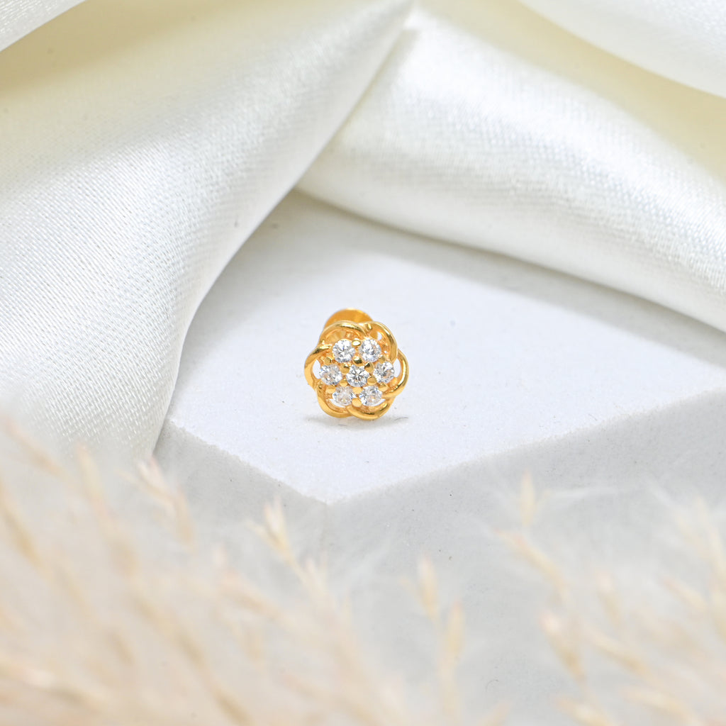 Hallmarked 18KT Gold Nose Ring with Round Brilliant CZ Elegant Minimal Design
