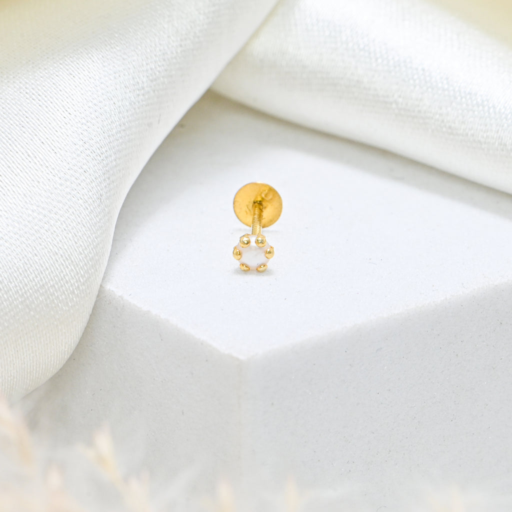 18KT Hallmark Gold Nose Ring with Round Brilliant Cubic Zirconia Nose Pin