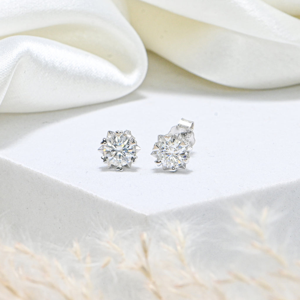 Women’s Small Moissanite Stud Earrings – Sparkling Round Sterling Silver