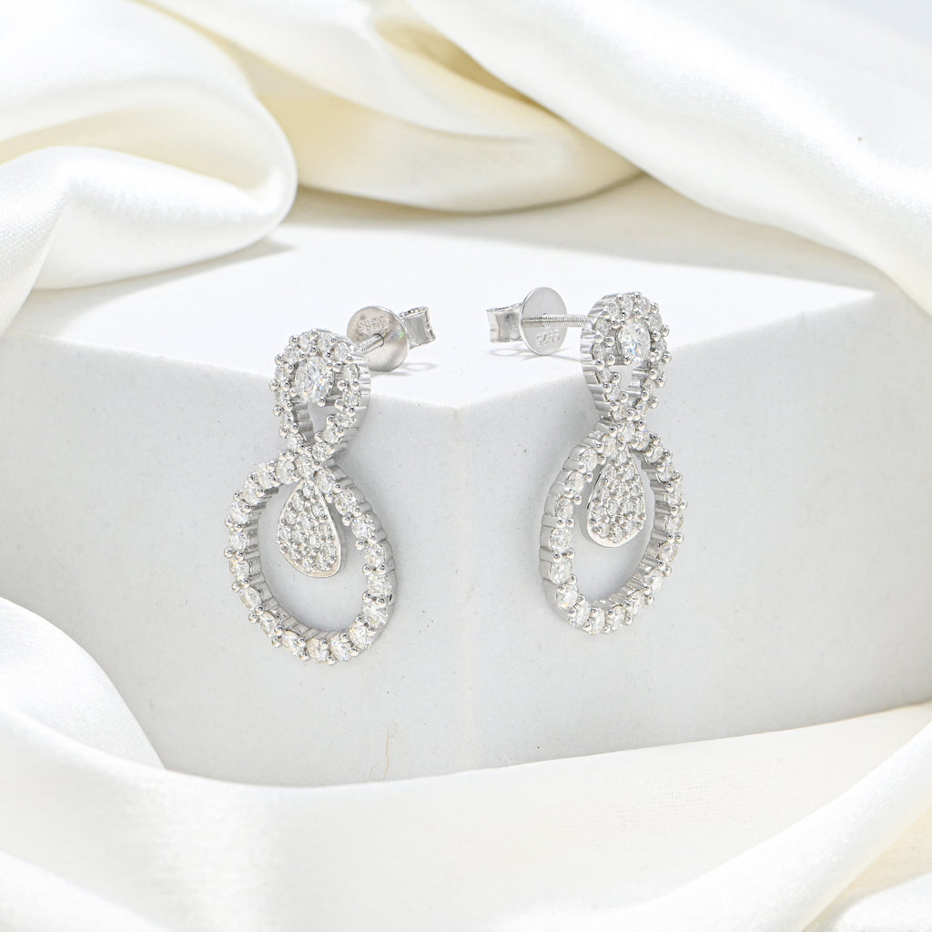 Minimalist Round Moissanite Stud Dangle Earrings for Women – Sterling Silver Jewelry