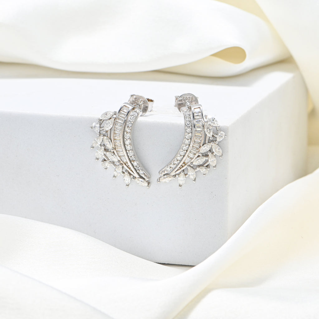 Petite Round Moissanite Stud Earrings – Sterling Silver Rhodium-Plated for Women