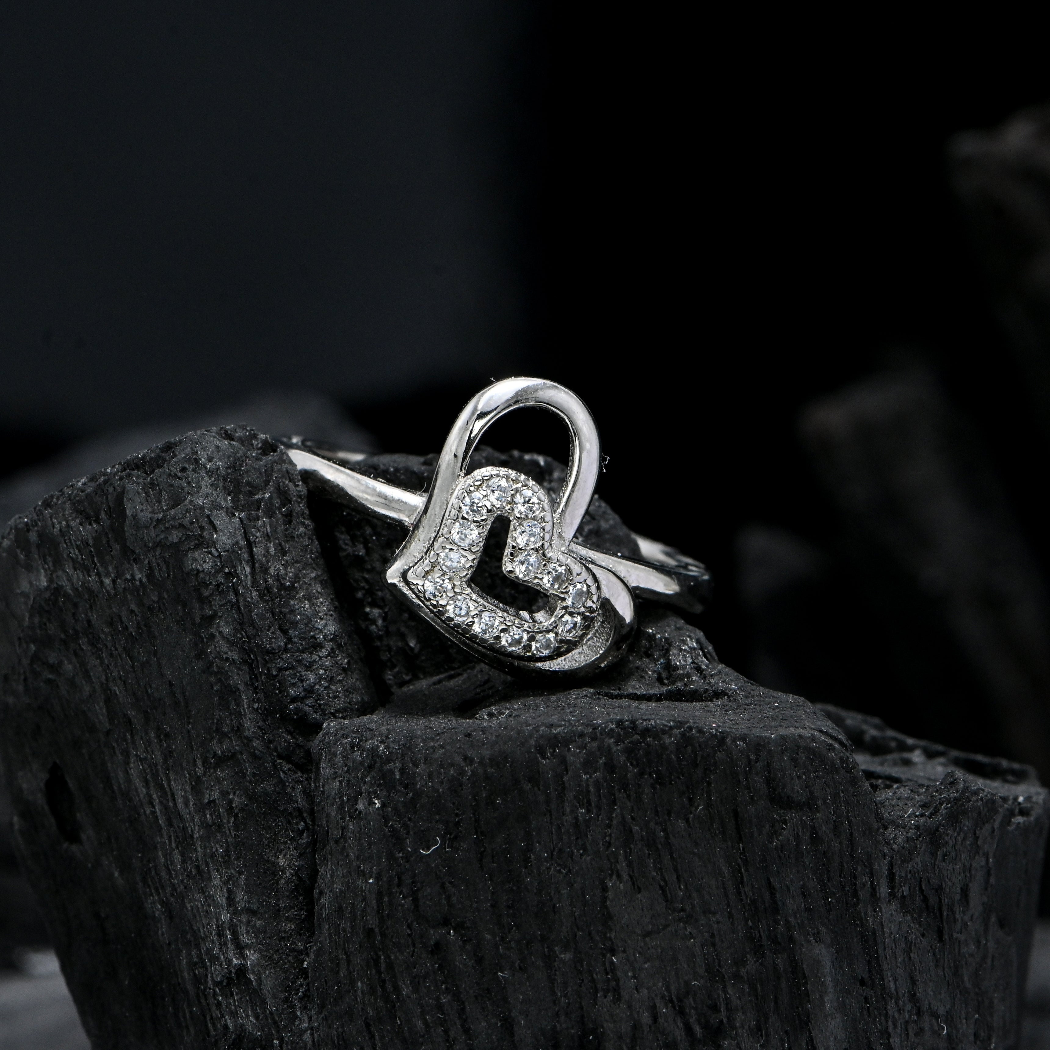 925 Sterling Silver Heart Shape Artisan Cubic Zirconia Ring, Handmade CZ Jewelry Statement Ring ,Gift for Her