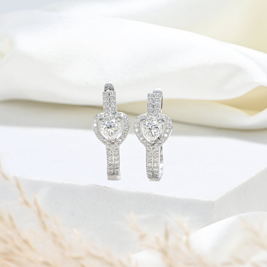 Minimalist Round Moissanite Stud Earrings – Sterling Silver Rhodium Finish Bridal Gift