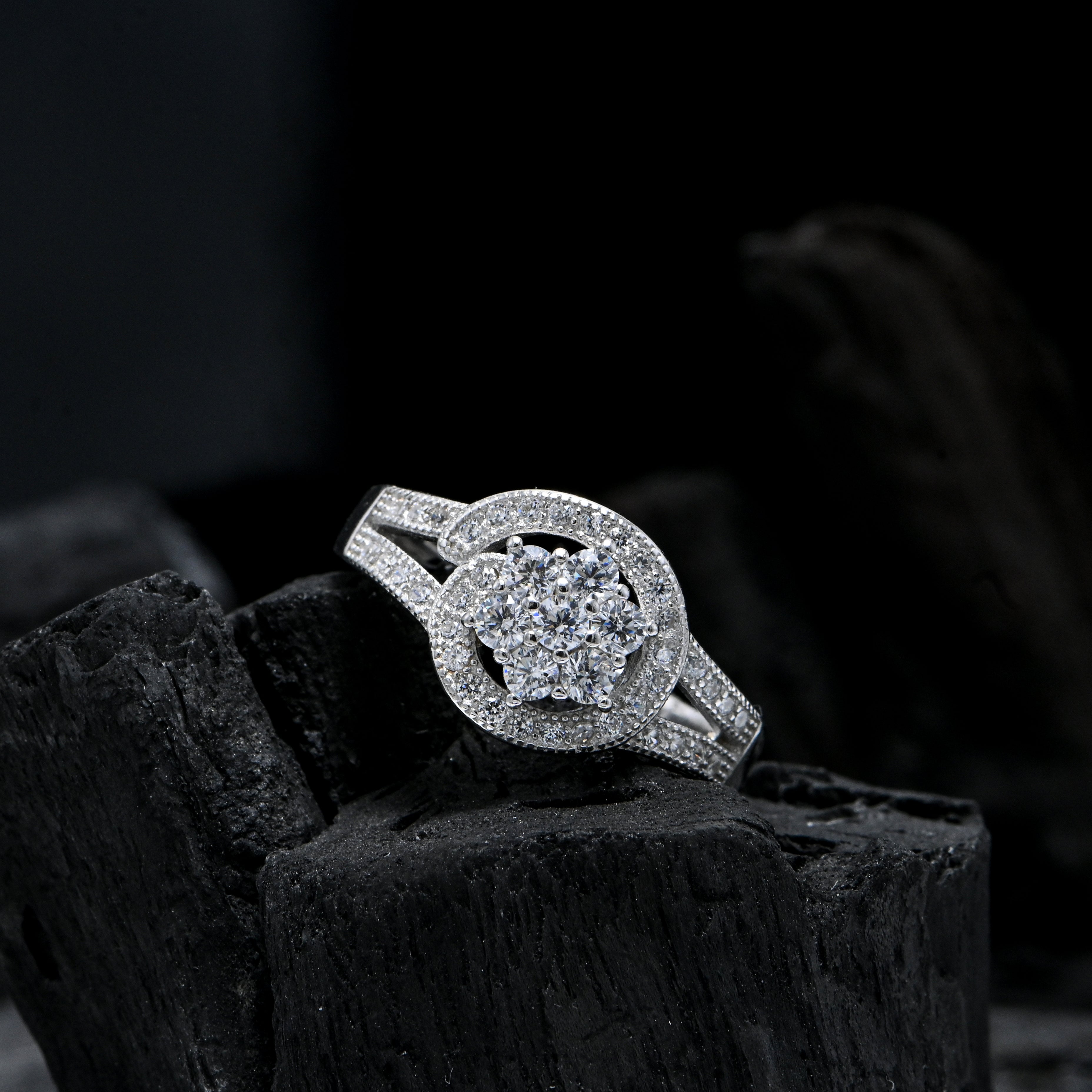 925 Sterling Silver CZ Statement Ring Sparkling Brilliant Cut Cubic Zirconia Jewelry for Women and Bridesmaids