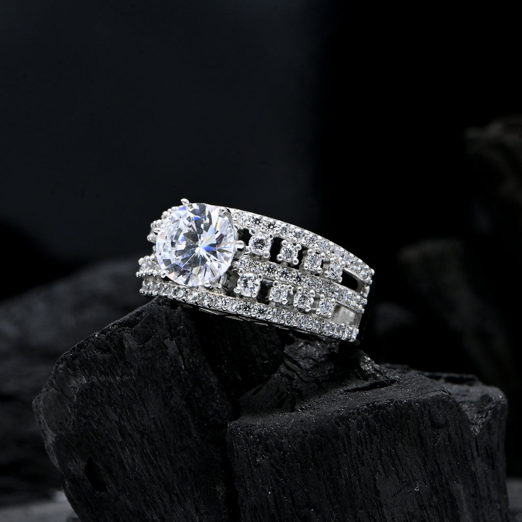 925 Sterling Silver Princess-Cut Cubic Zirconia Statement Ring for Her, Elegant CZ Jewelry, Perfect for Engagement, Promise, Birthday, Anniversary Gift