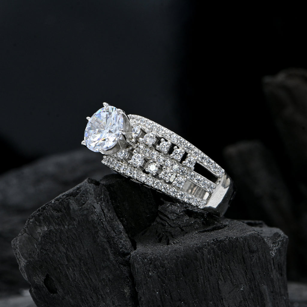 925 Sterling Silver Princess-Cut Cubic Zirconia Statement Ring for Her, Elegant CZ Jewelry, Perfect for Engagement, Promise, Birthday, Anniversary Gift