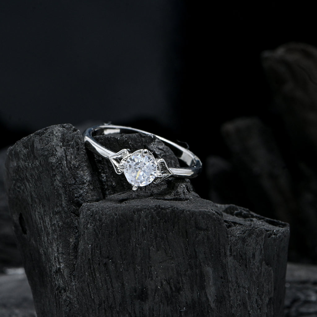 Round Cut Cubic Zirconia Ring Sterling Silver Dainty Everyday Jewelry