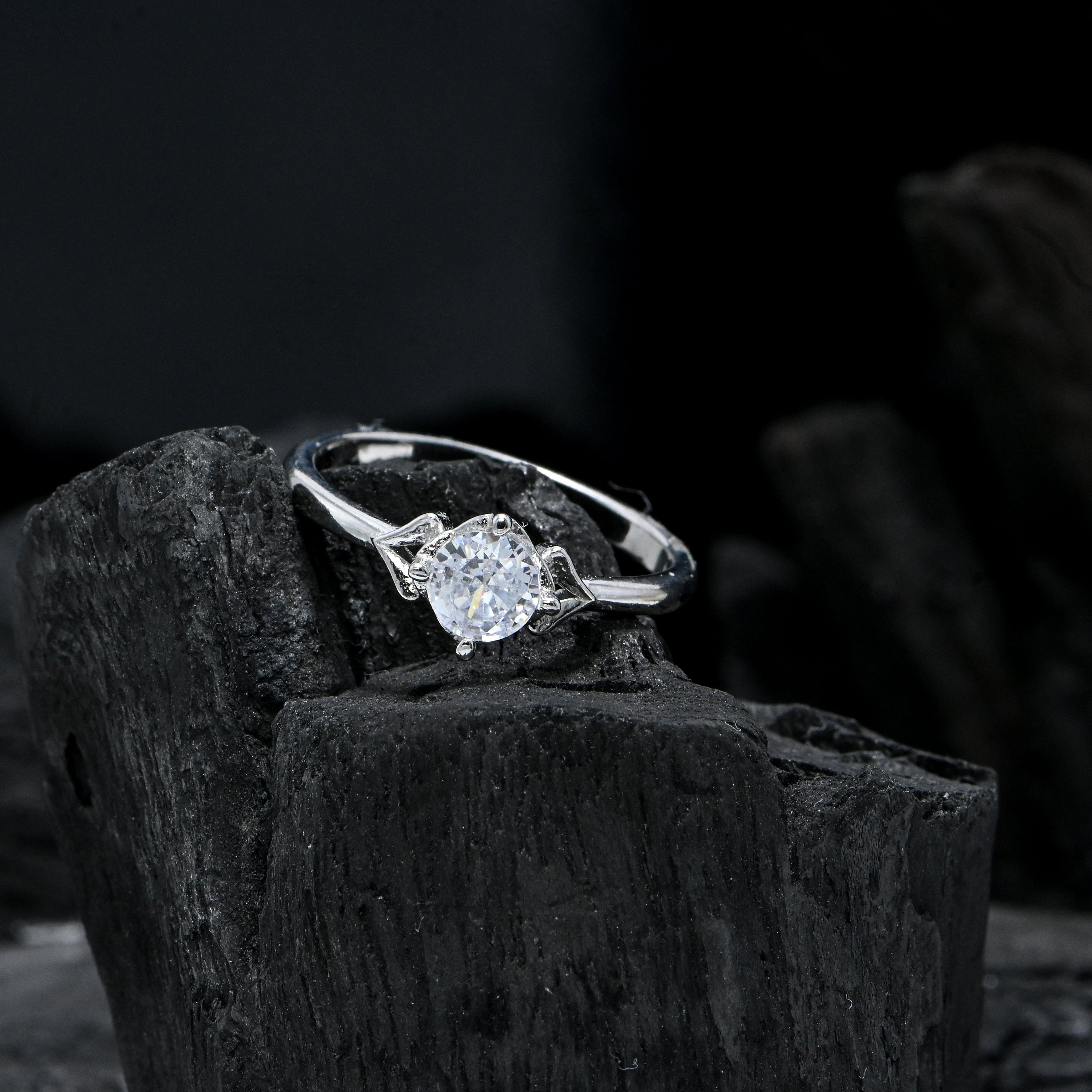 Round Cut Cubic Zirconia Ring Sterling Silver Dainty Everyday Jewelry