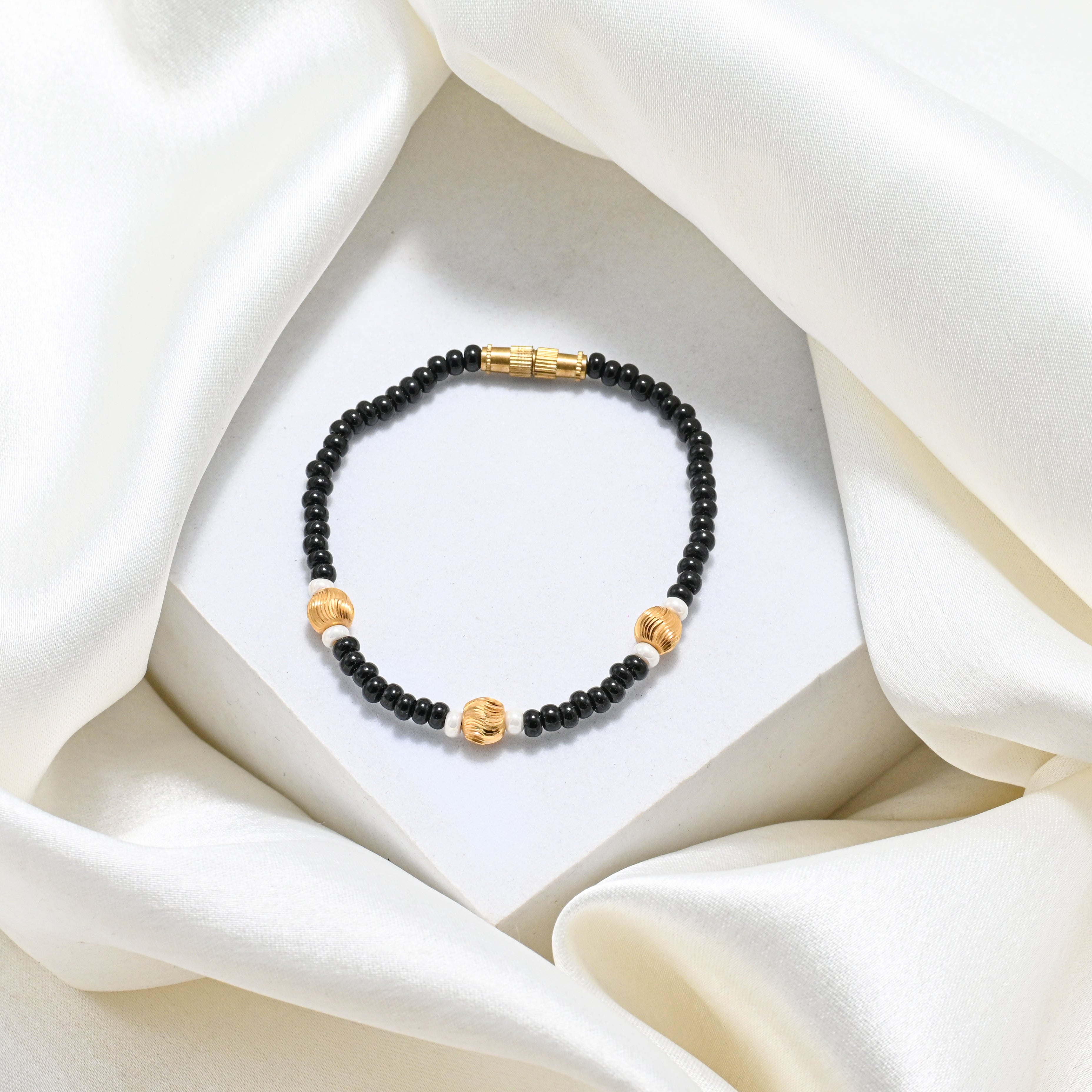 Matching Black & Golden Beads Gold Bracelets Gift for Her/Him