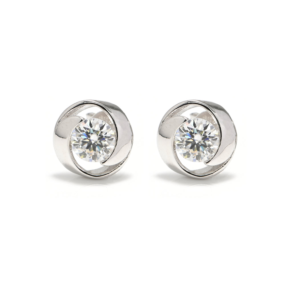 Round Moissanite Stud Earring for Women – Sterling Silver Rhodium-Plated Everyday Wear