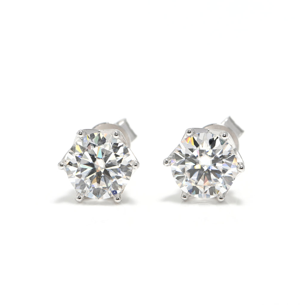 Dainty Moissanite Stud Earrings for Women – Small Round Sterling Silver Design