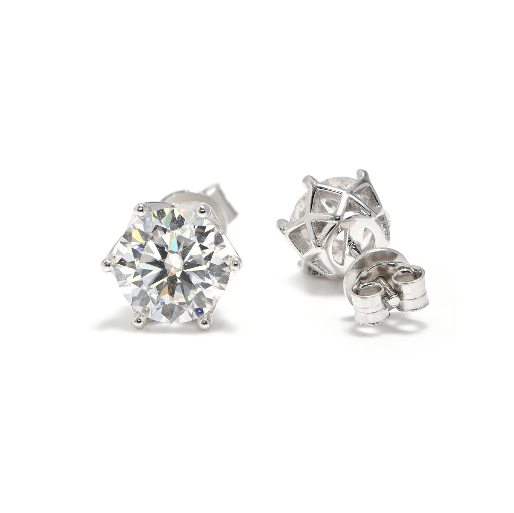 Dainty Moissanite Stud Earrings for Women – Small Round Sterling Silver Design