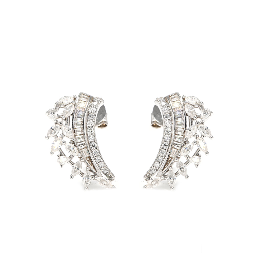 Petite Round Moissanite Stud Earrings – Sterling Silver Rhodium-Plated for Women