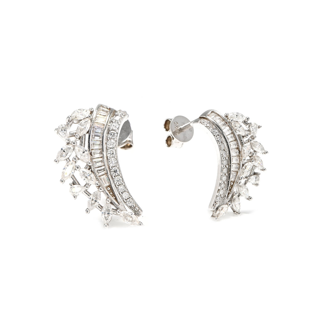 Petite Round Moissanite Stud Earrings – Sterling Silver Rhodium-Plated for Women