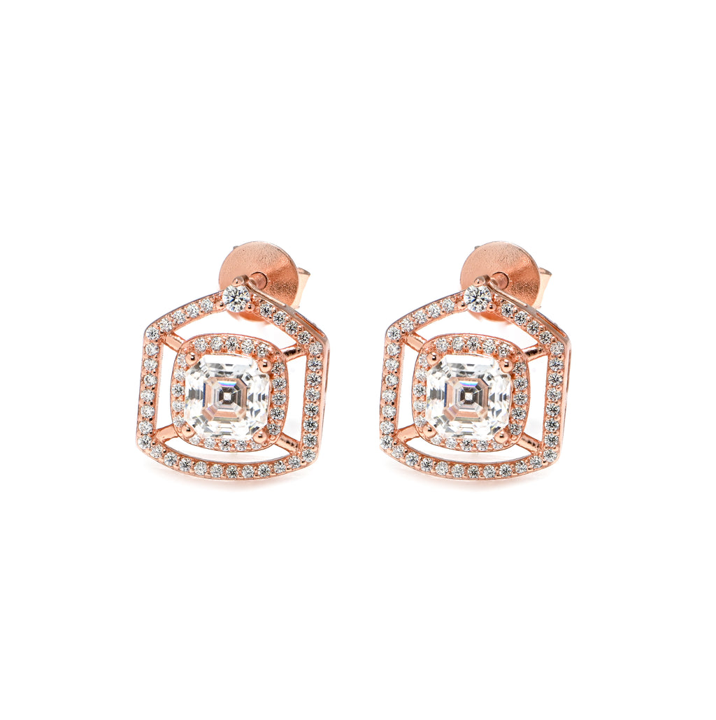 Tiny Round Moissanite Stud Earrings – Sterling Silver Rhodium Finish for Women