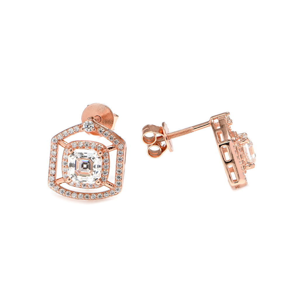 Tiny Round Moissanite Stud Earrings – Sterling Silver Rhodium Finish for Women