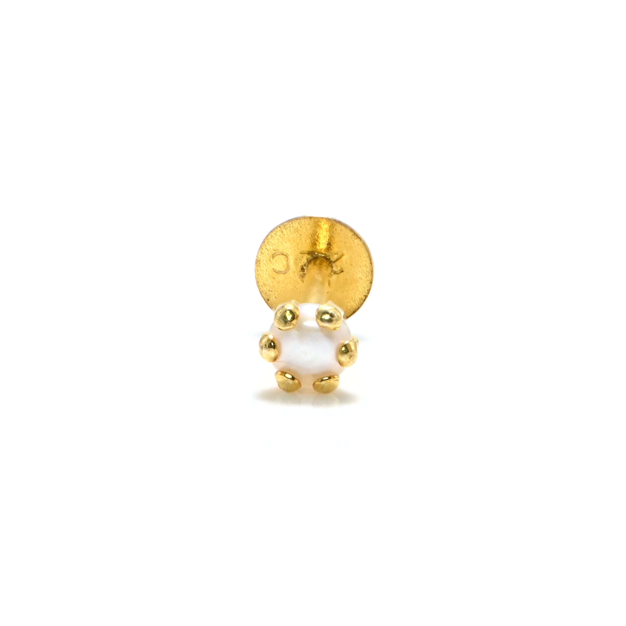 18KT Hallmark Gold Nose Ring with Round Brilliant Cubic Zirconia Nose Pin