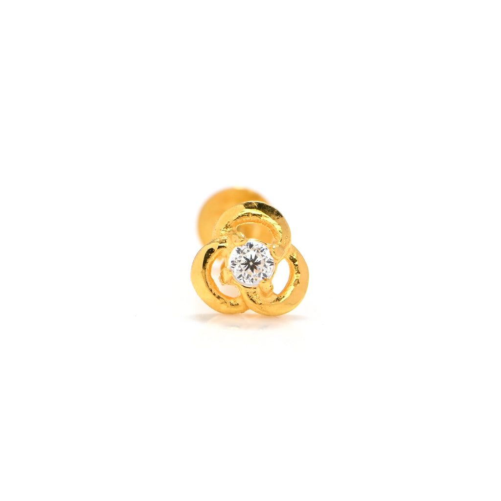 18KT Hallmark Gold Nose Pin with Sparkling Cubic Zirconia