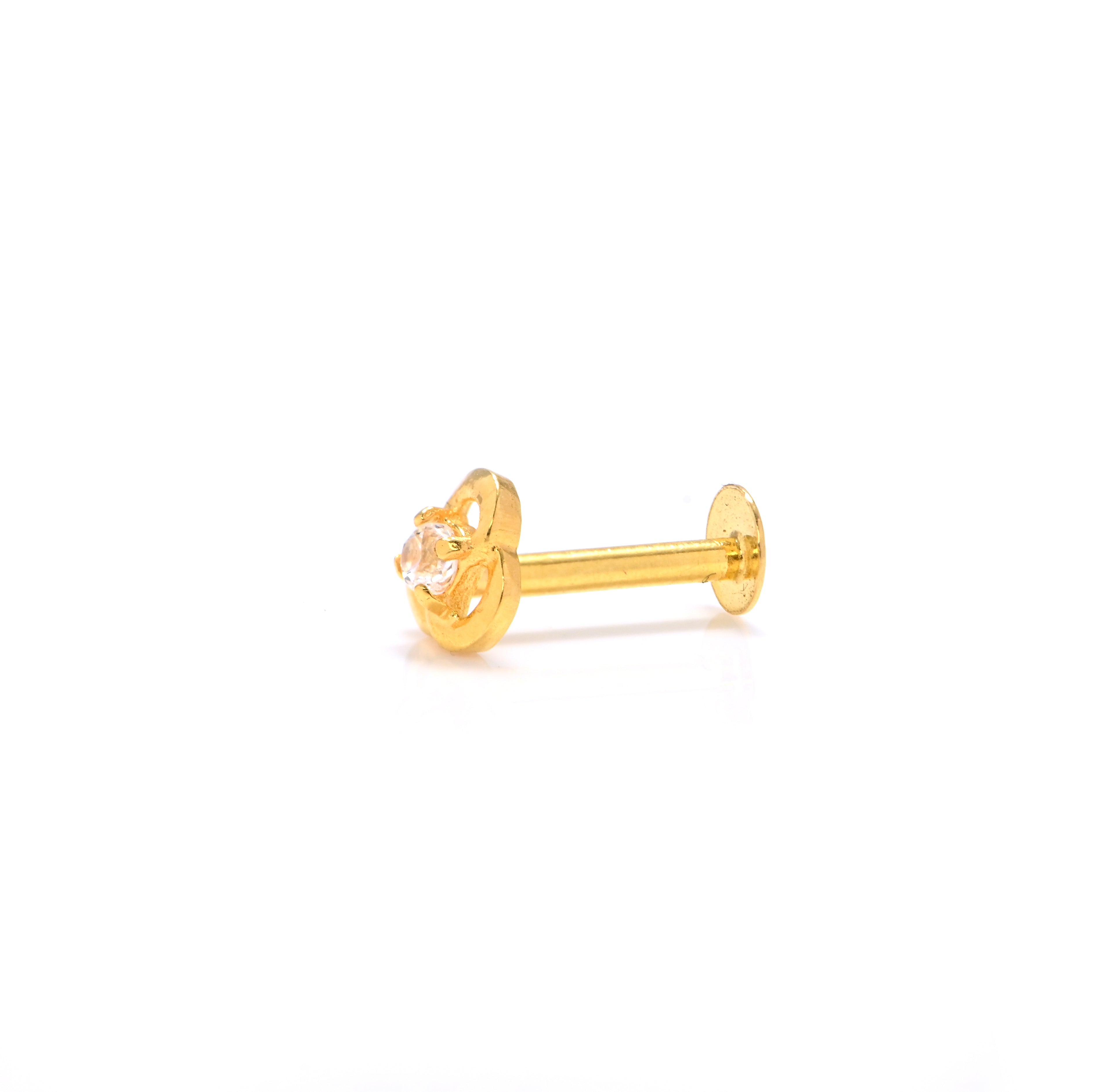 18KT Hallmark Gold Nose Pin with Sparkling Cubic Zirconia