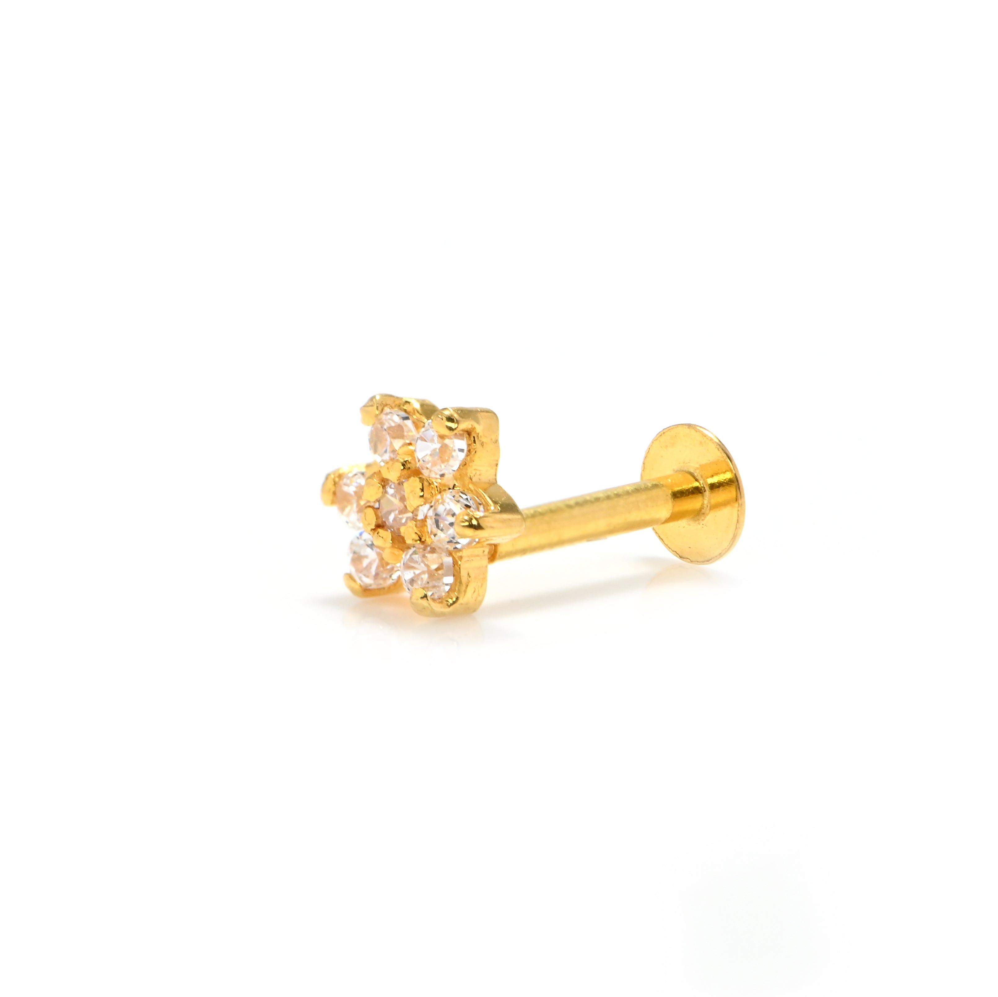 Premium 18KT Hallmark Gold CZ Nose Ring Round Brilliant Cut Party Wear Jewelry