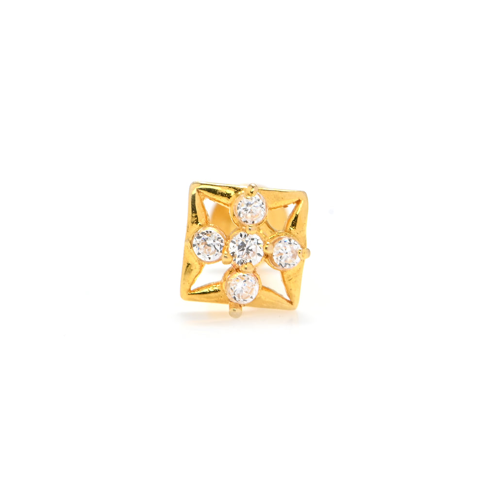 18KT Hallmarked Gold Nose Stud with Round Brilliant CZ Sparkling Daily Wear