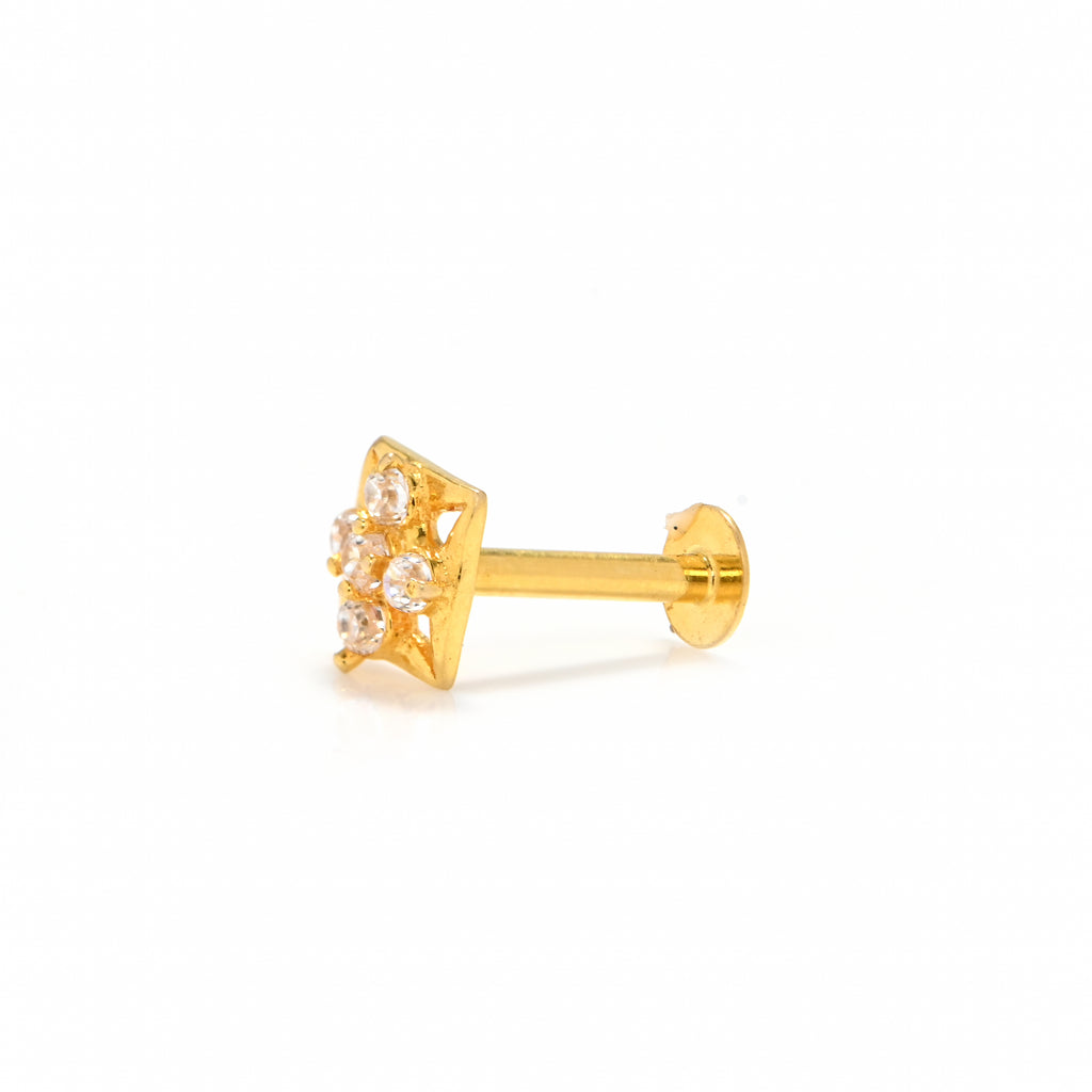 18KT Hallmarked Gold Nose Stud with Round Brilliant CZ Sparkling Daily Wear