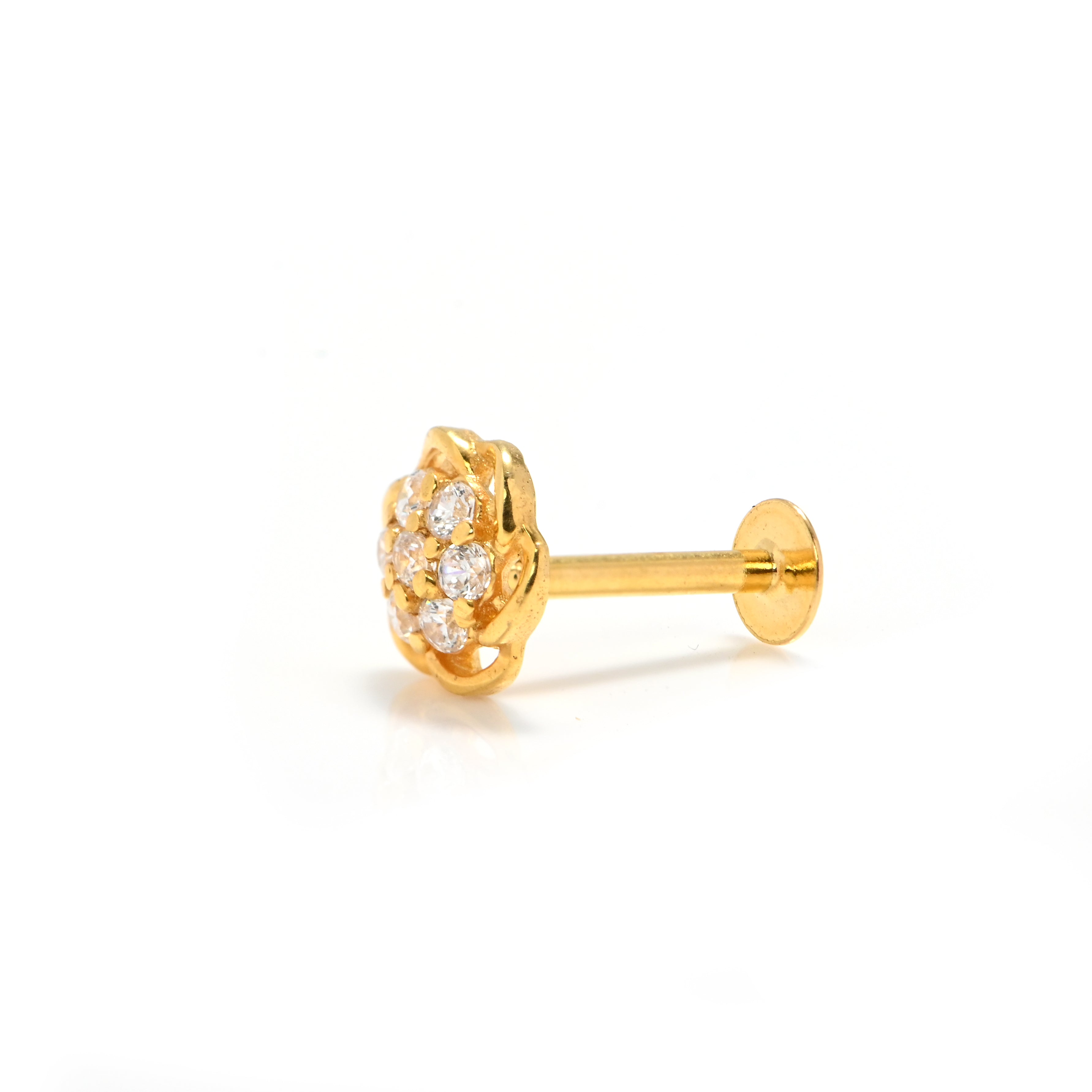 Hallmarked 18KT Gold Nose Ring with Round Brilliant CZ Elegant Minimal Design