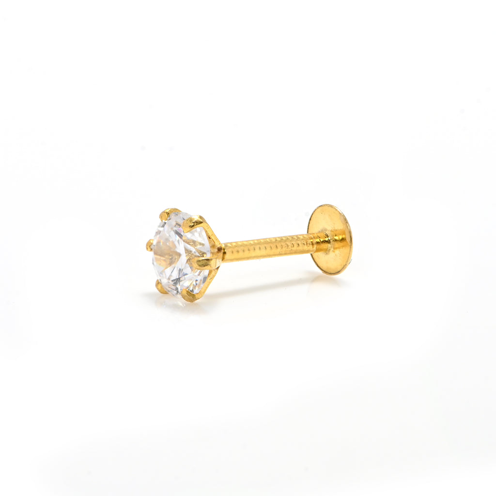 Genuine 18KT Gold Nose Ring Round Brilliant Cubic Zirconia Minimalist Design