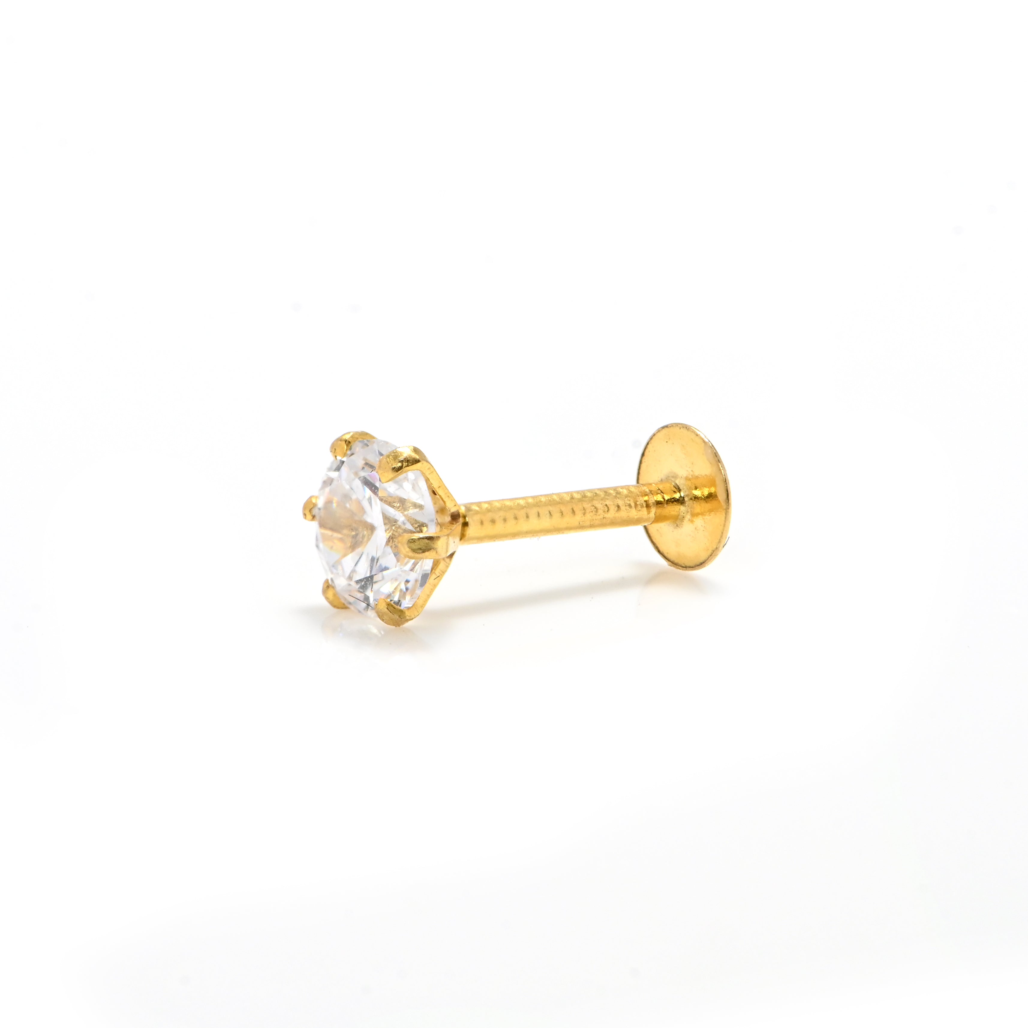 Genuine 18KT Gold Nose Ring Round Brilliant Cubic Zirconia Minimalist Design