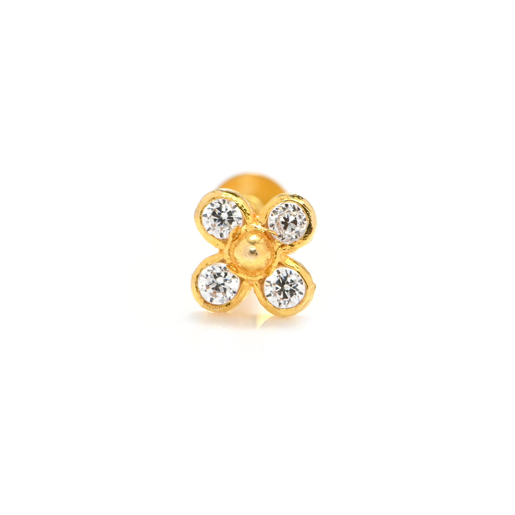 18KT Gold Nose Ring Round Brilliant CZ Classic Indian Nose Pin