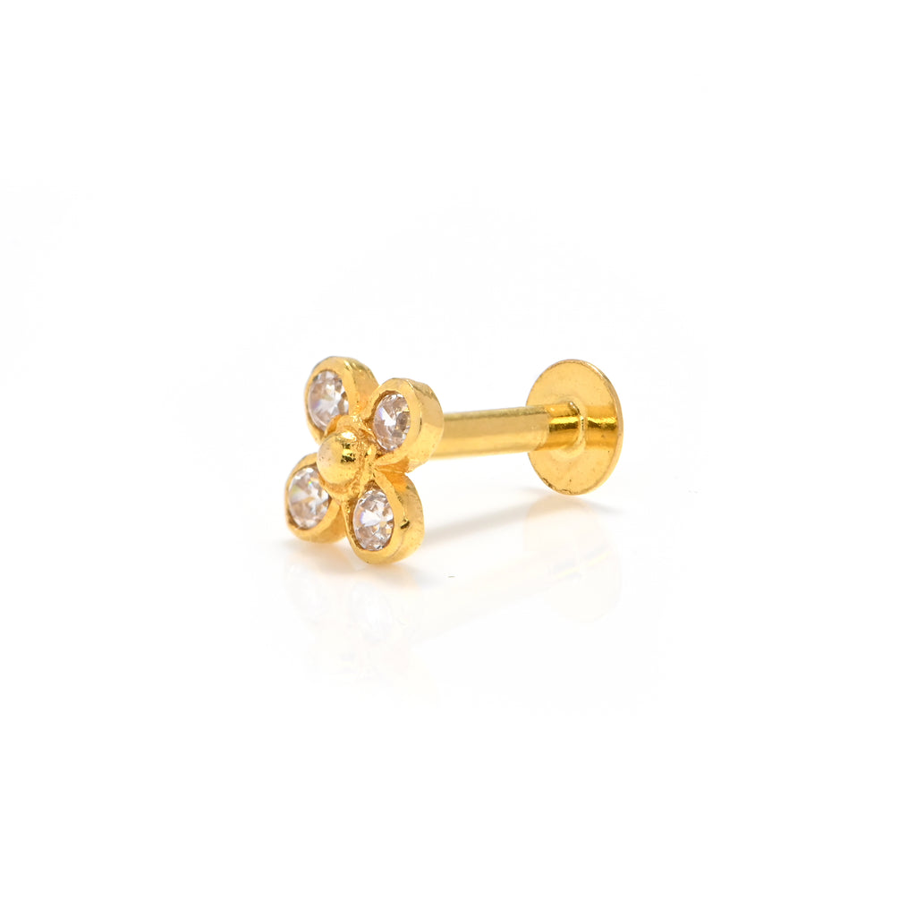 18KT Gold Nose Ring Round Brilliant CZ Classic Indian Nose Pin