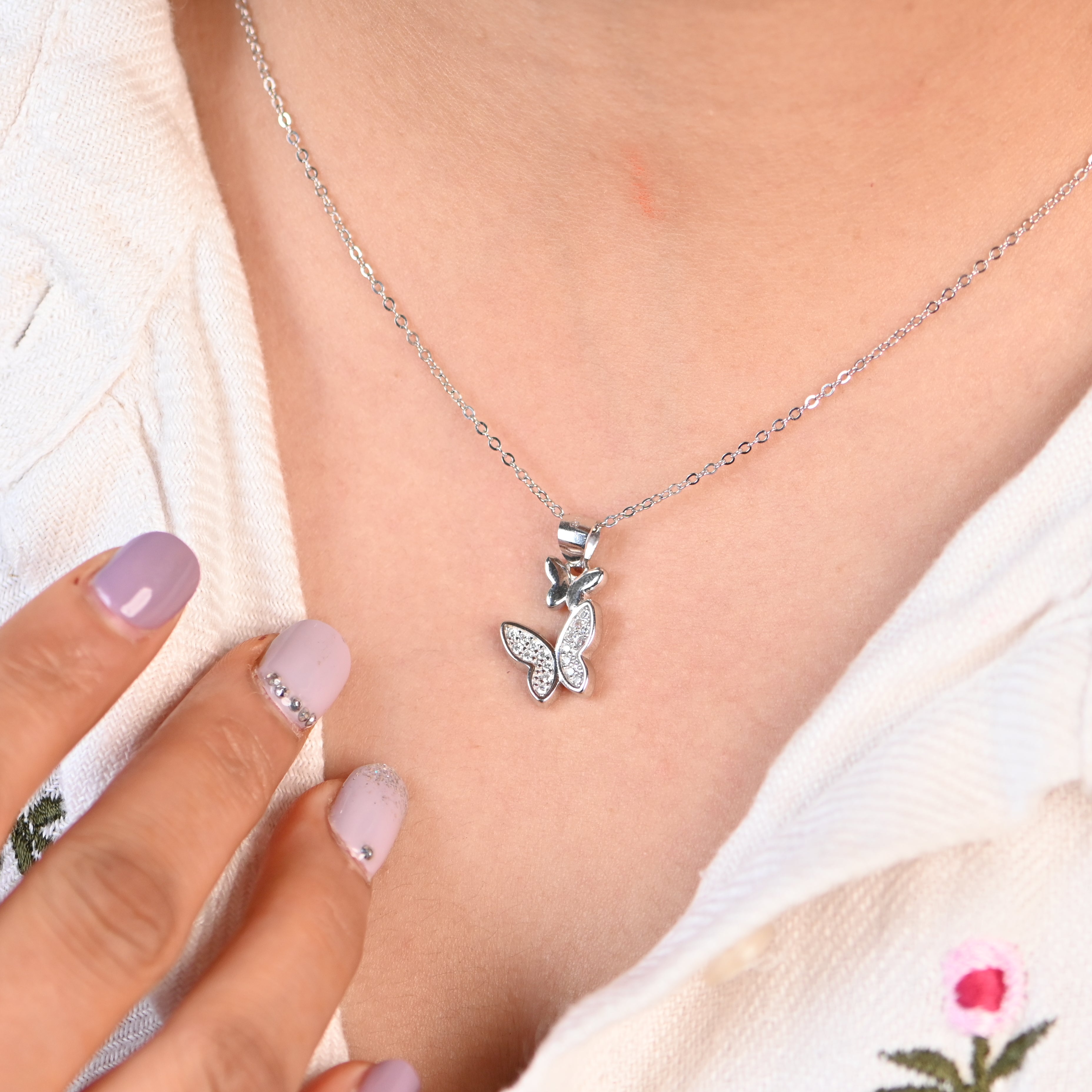 Elegant Butterfly 925 Sterling Silver Pendant with Cubic Zirconia – Premium Jewellery