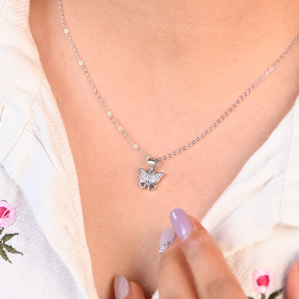 Premium Sterling Silver Butterfly Pendant with Cubic Zirconia Sparkle