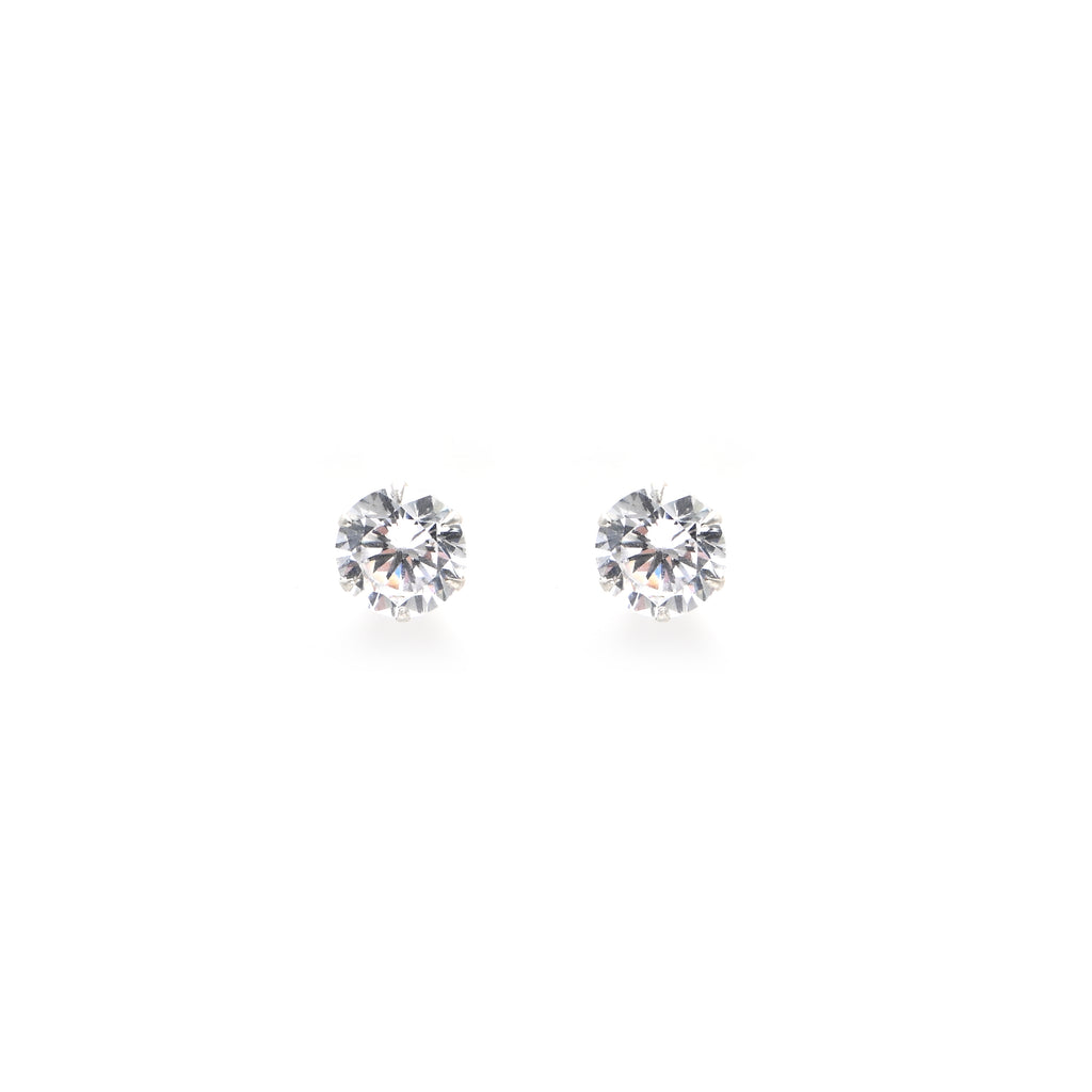 925 Sterling Silver Round Brilliant Cubic Zirconia Earrings with Rhodium Finish Everyday Wear