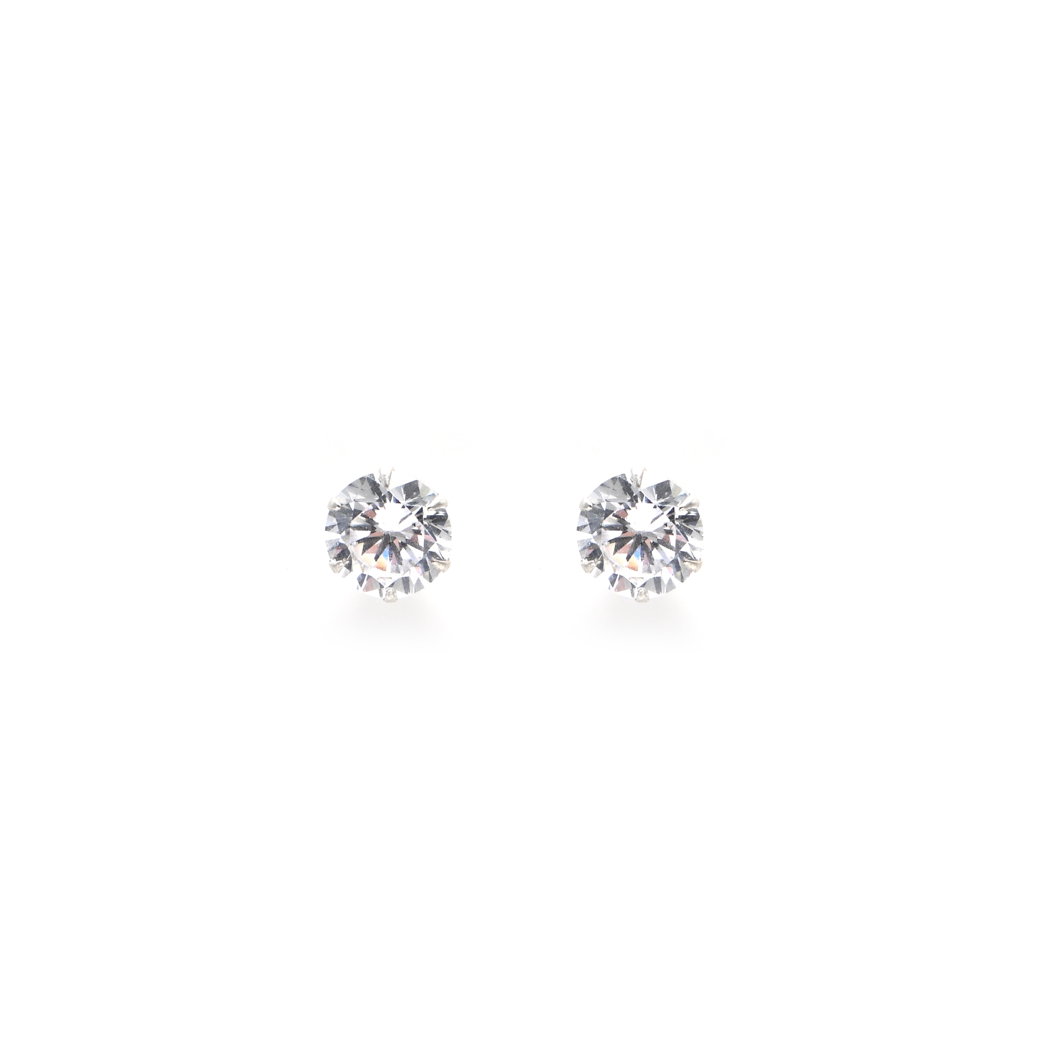 925 Sterling Silver Round Brilliant Cubic Zirconia Earrings with Rhodium Finish Everyday Wear