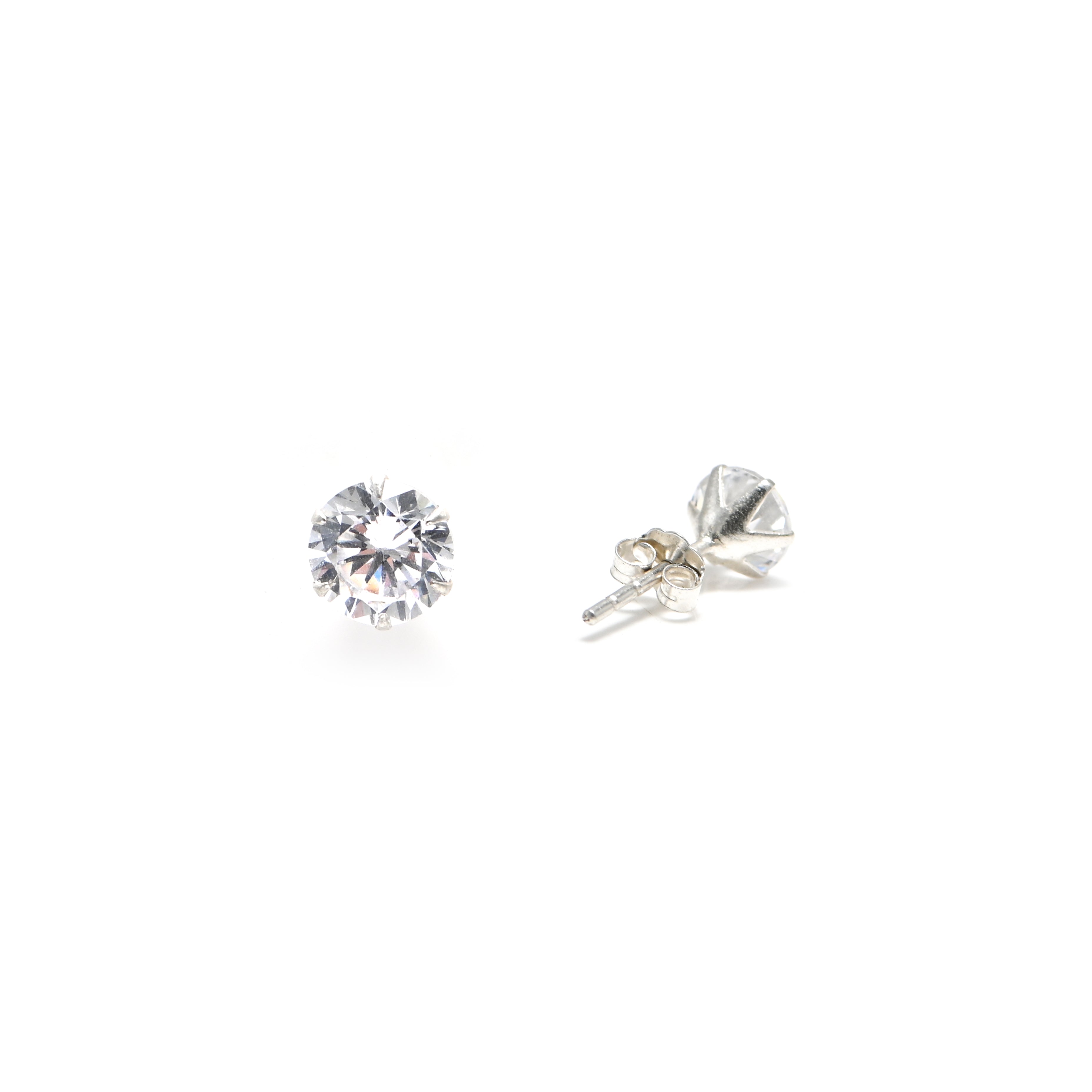 925 Sterling Silver Round Brilliant Cubic Zirconia Earrings with Rhodium Finish Everyday Wear