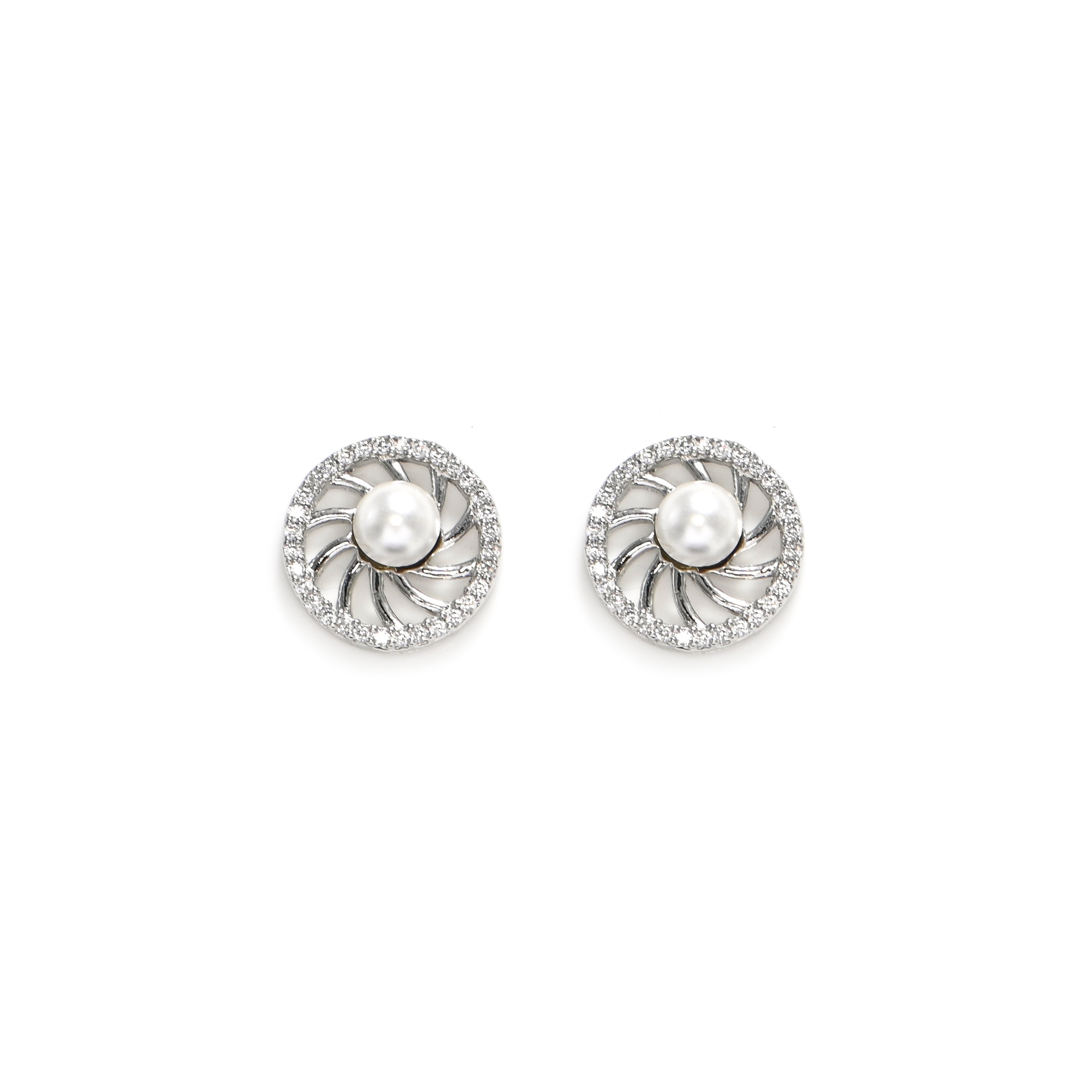 Chic Rhodium Plated Sterling Silver Cubic Zirconia & Pearl Earrings