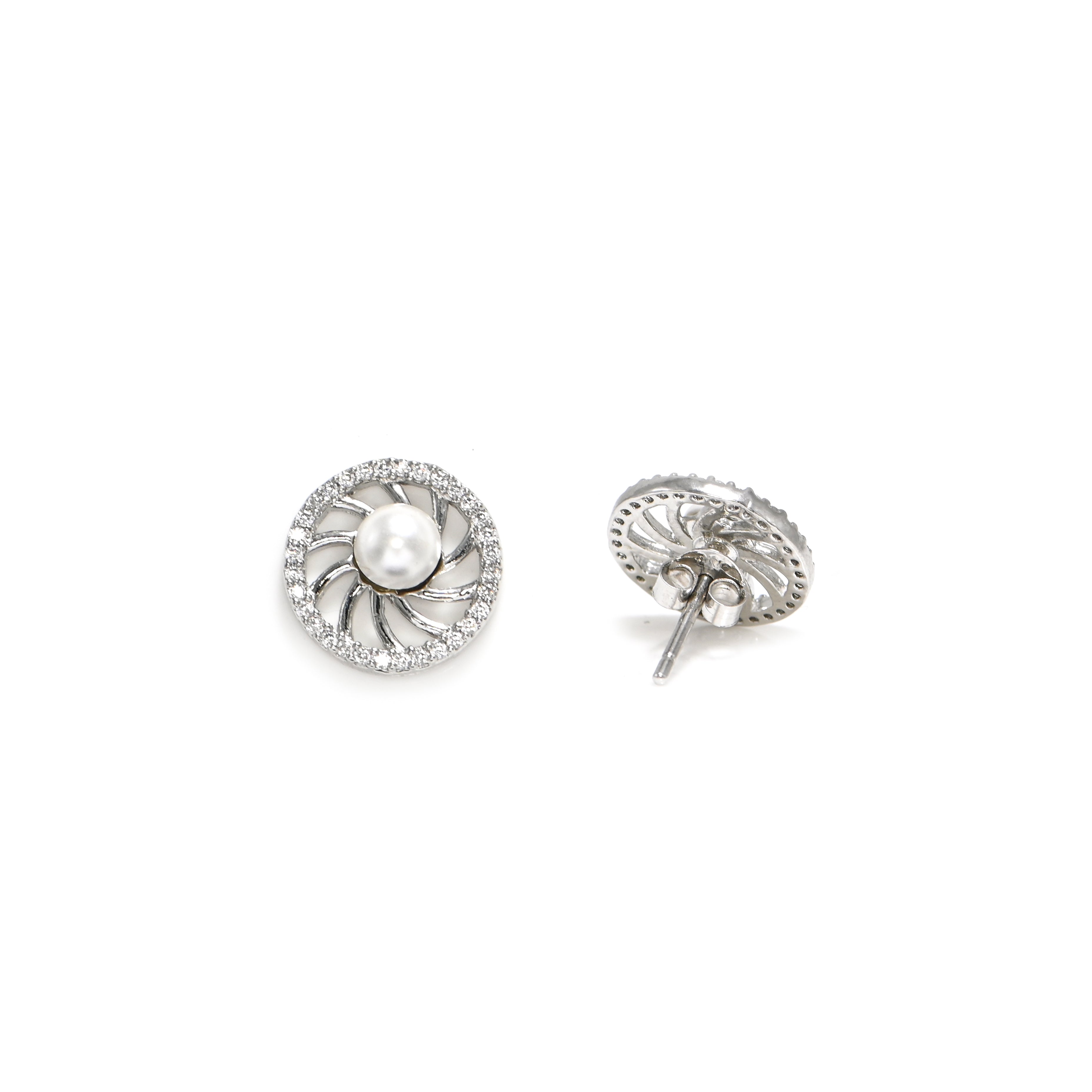 Chic Rhodium Plated Sterling Silver Cubic Zirconia & Pearl Earrings