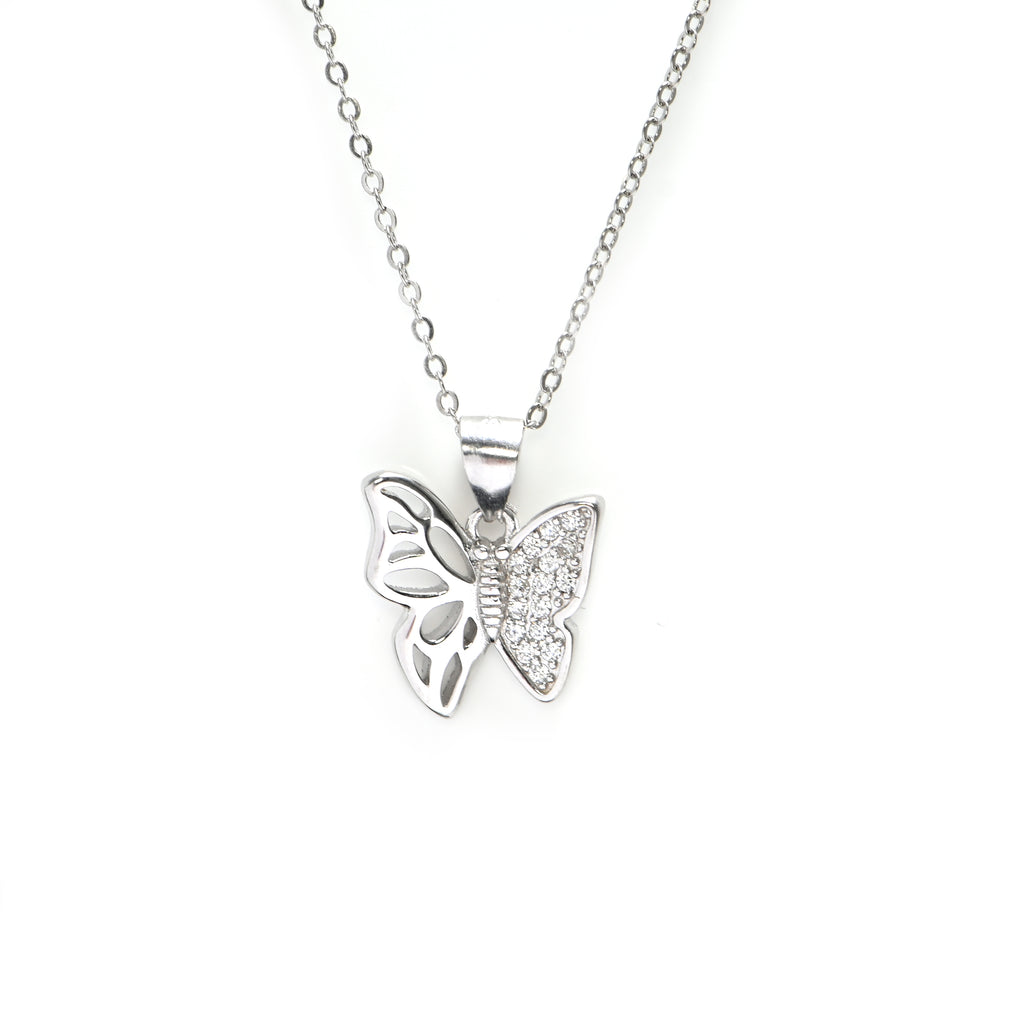 Butterfly 925 Silver CZ Pendant – Trendy Rhodium-Plated Sterling Silver Jewellery for Women