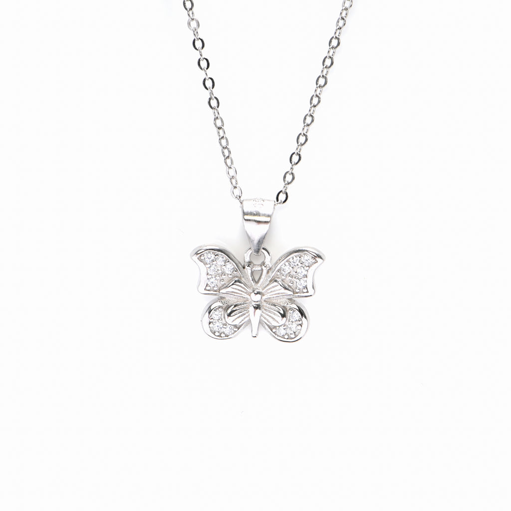 Butterfly 925 Sterling Silver Pendant for Women with Sparkling CZ – Rhodium-Plated Fine Jewellery