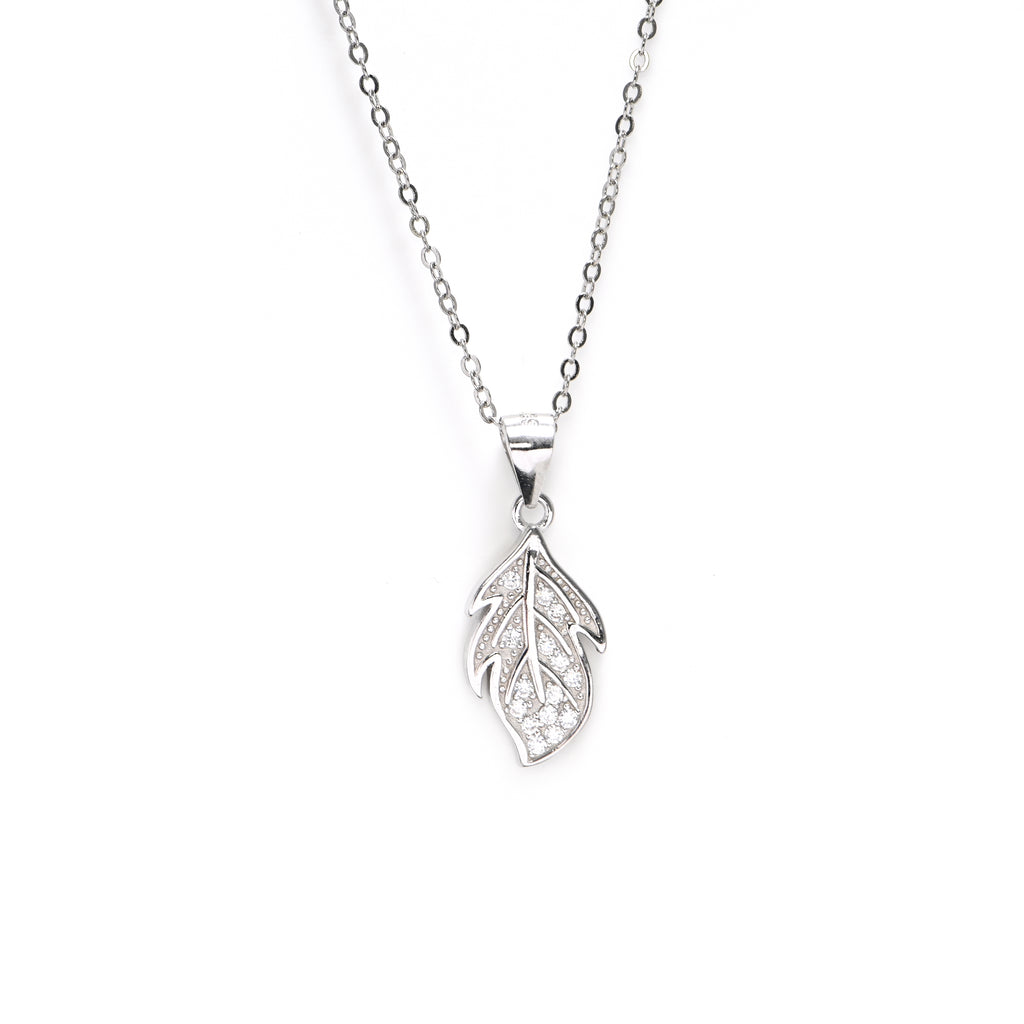 925 Sterling Silver Leaf Necklace Pendant – Elegant & Sparkling CZ Design