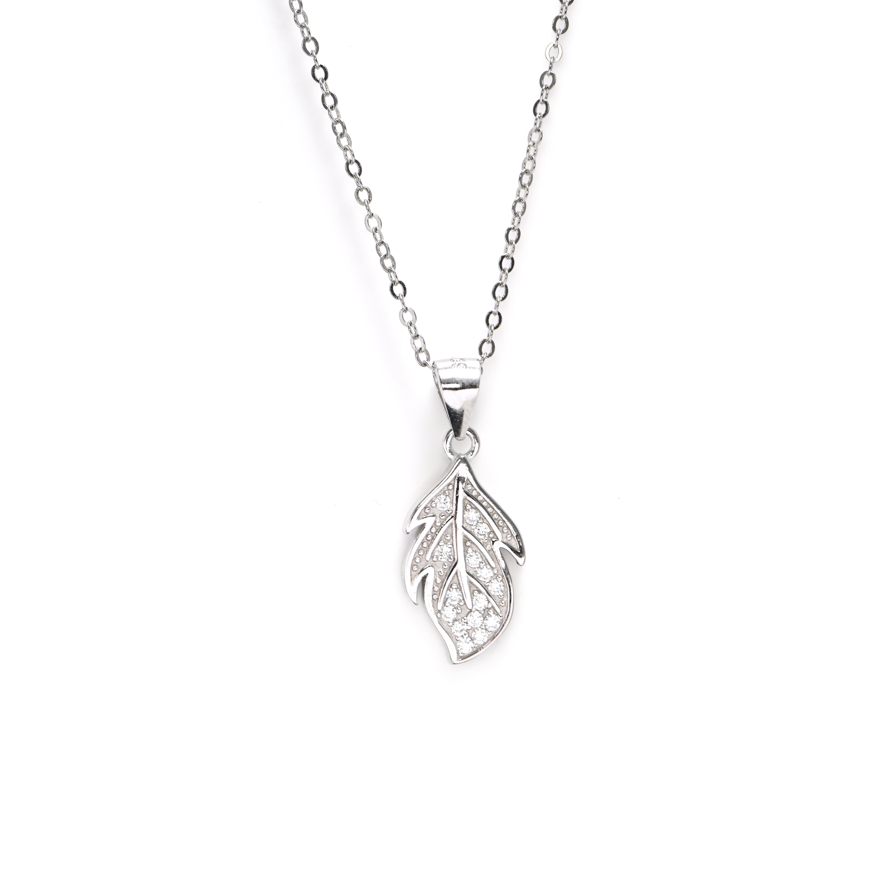 925 Sterling Silver Leaf Necklace Pendant – Elegant & Sparkling CZ Design